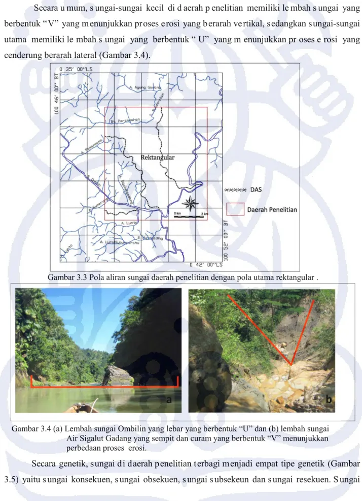 Gambar 3.3 Pola aliran sungai daerah penelitian dengan pola utama rektangular . 