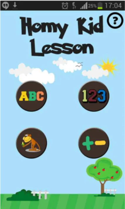 Gambar 1 Tampilan Utama Aplikasi Edukasi “Homy Kid Lesson” 