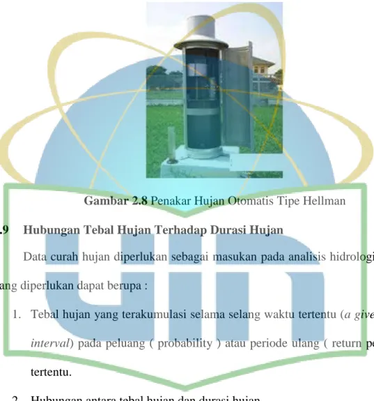 Gambar 2.8 Penakar Hujan Otomatis Tipe Hellman   2.9  Hubungan Tebal Hujan Terhadap Durasi Hujan 