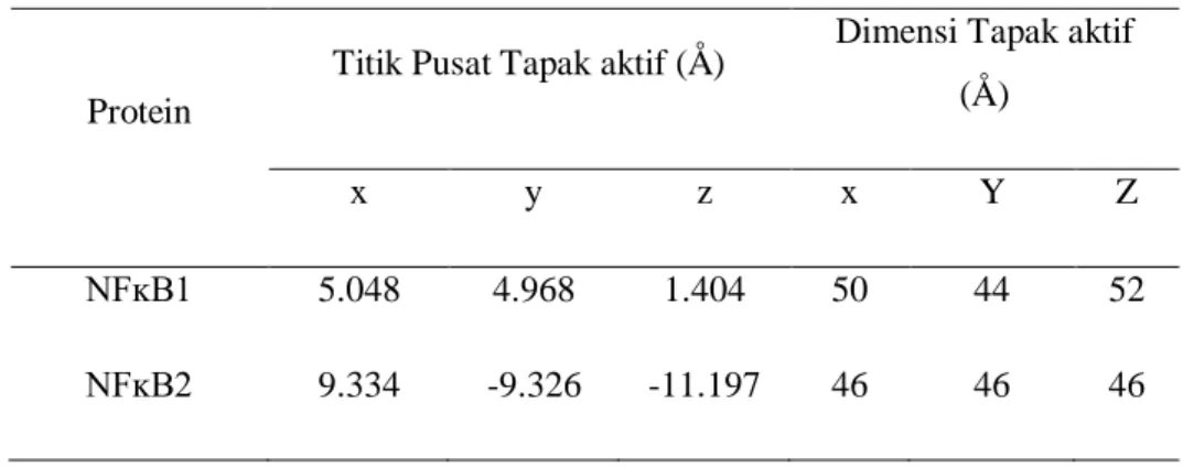 Tabel 1. Grid tapak aktif protein transkripsi NFĸB. 