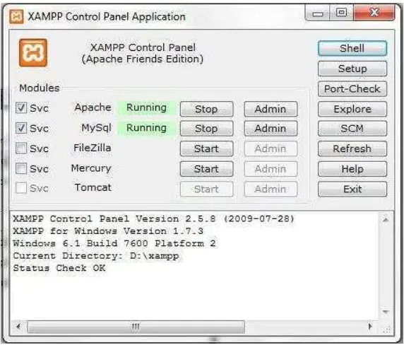 Gambar 2.4 XAMPP Control Panel. 