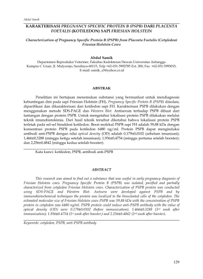 KARAKTERISASI PREGNANCY SPECIFIC PROTEIN B (PSPB) DARI PLACENTA ...