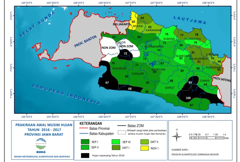 Gambar C.1.  Prakiraan Awal Musim Hujan 2016/2017  Zona Musim di  Jawa Barat 