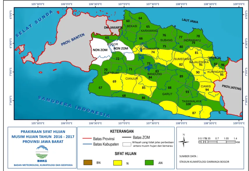 Gambar C.3. Prakiraan Sifat hujan Musim Hujan 2016/2017 Zona Musim di Jawa Barat 