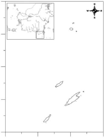 Gambar 1. Peta lokasi penelitian di Perairan P. Marabatuan dan P. Matasirih Kalimantan Selatan (P