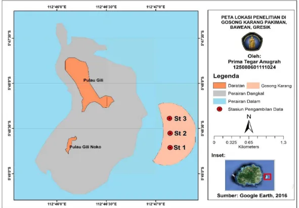Gambar 1. Peta Pulau Bawean, Gresik yang menunjukkan lokasi penelitian  Persentase penutupan karang 