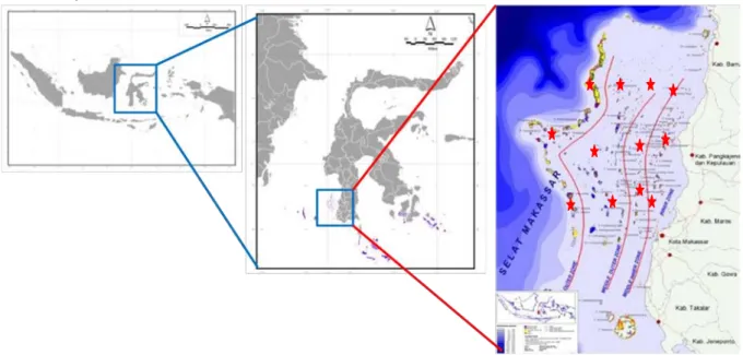 Gambar 2.  Lokasi penelitian Kepulauan Spermonde (    Staisun Penelitian) 