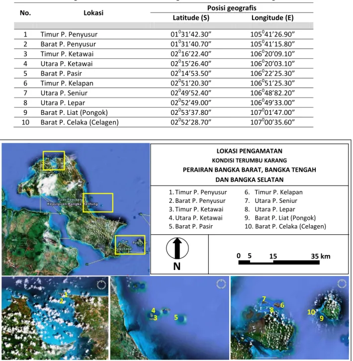 Tabel 1. Lokasi Pengamatan Kondisi Terumbu Karang di Perairan Sekitar Pulau Bangka 