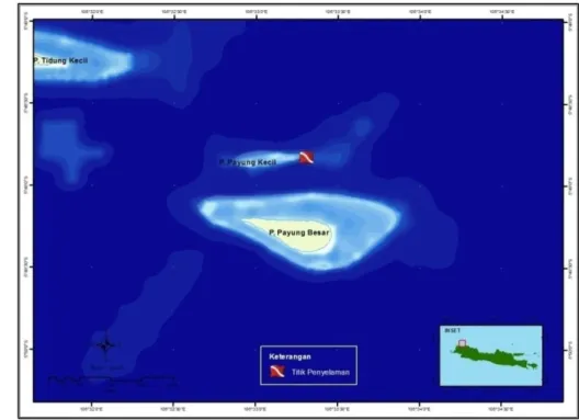 Gambar 12.  Area potensial pemijahan ikan terumbu Pulau Payung  Pengamatan kondisi geografis dan morfologis yang dilakukan 