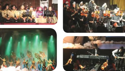 Gambar 11.14 memperlihatkan salah satu contoh kolaborasi seni dalam  pertunjukan drama musikal Nahawayang (2014) yang diselenggarakan oleh  Mahasiswa Jurusan Pendidikan Seni Musik Angkatan 2010 dan diadakan di  Taman Budaya, Dago – Bandung, Jawa Barat