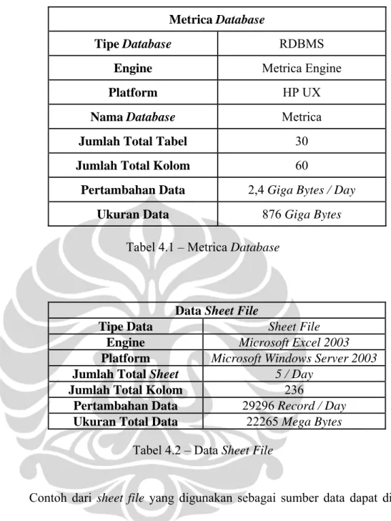 Tabel 4.1 – Metrica Database 