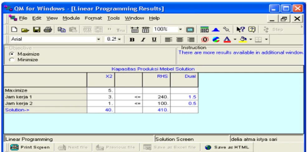 Gambar 2.4 Output Linear Programming Results 