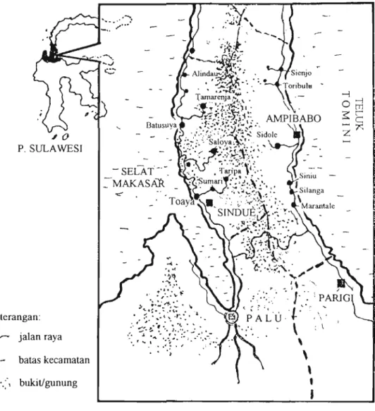 Gambar  1.  Peta Daerah Penelitian Malaria Kecamatan Sindue  dan Ampibabo, Propinsi Sulawesi Tengah 