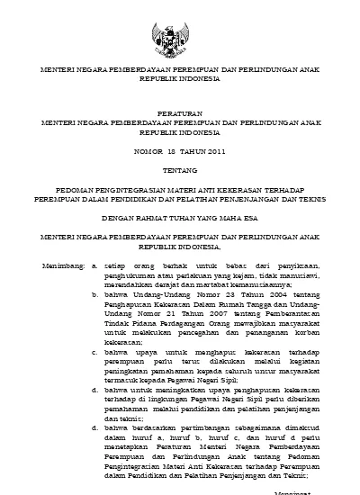 MENTERI NEGARA PEMBERDAYAAN PEREMPUAN DAN PERLINDUNGAN ANAK REPUBLIK ...