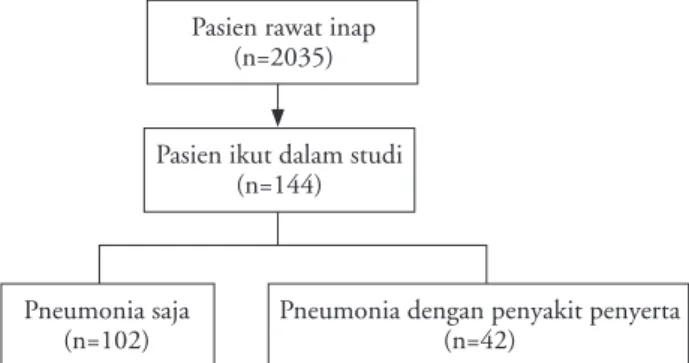 Gambar 2. Persentase kasus pneumonia selama tahun 2008 dan 2009Gambar 1. Jumlah pasien penelitian