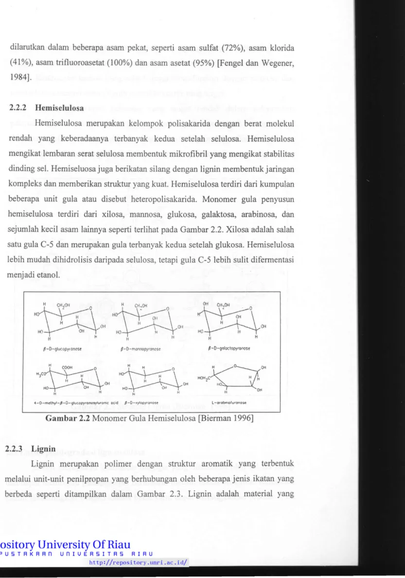 Gambar 2.2 Monomer Gula Hemiselulosa [Bierman 1996] 