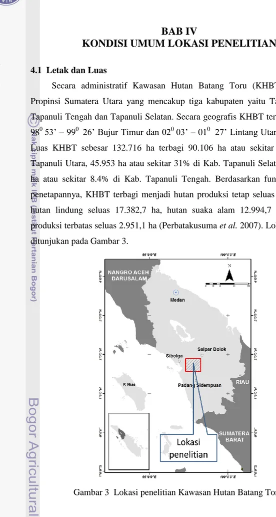 Gambar 3  Lokasi penelitian Kawasan Hutan Batang Toru. 