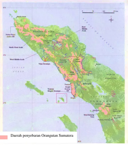 Gambar 1. Peta penyebaran Orangutan di Sumatera 