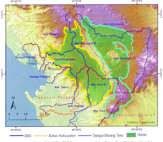 Gambar 6. Peta hutan Batang Toru blok barat dan blok timur (Sarulla). 