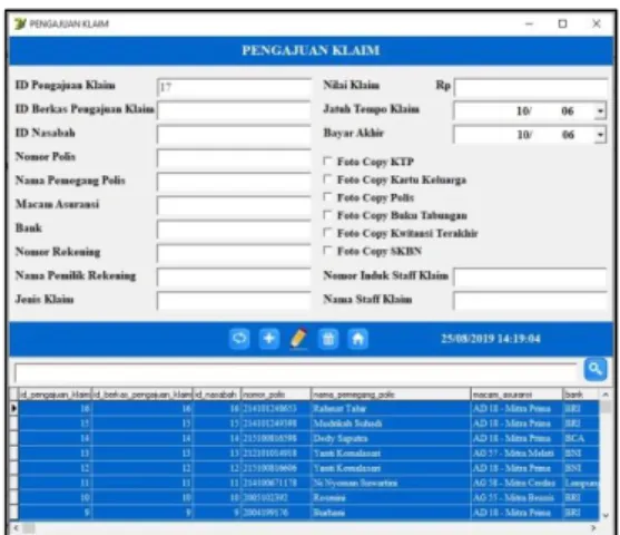 Gambar 5. Tampilan Menu Berkas Pengajuan Klaim untuk user nasabah dan staf klaim 