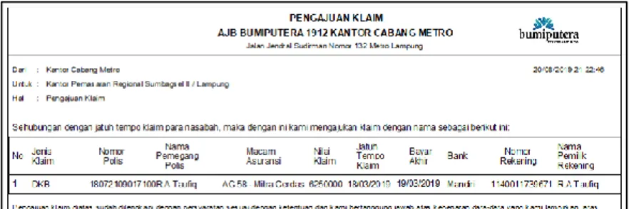 Gambar 10.Tampilan Report Pengajuan Klaim 