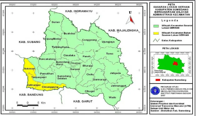 Gambar  2.  Peta Sasaran Lokasi Gerakan Nasional Rehabilitasi  Hutan dan Lahan (GERHAN) Kabupaten Sumedang  