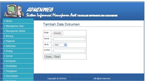 Gambar 5.12 Form Tambah Data Dokumen  h.  Tampilan Input Data Detail Dokumen 