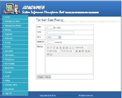 Gambar 5.14 Form Tambah Data Ruang  j.  Tampilan Input Data Server 