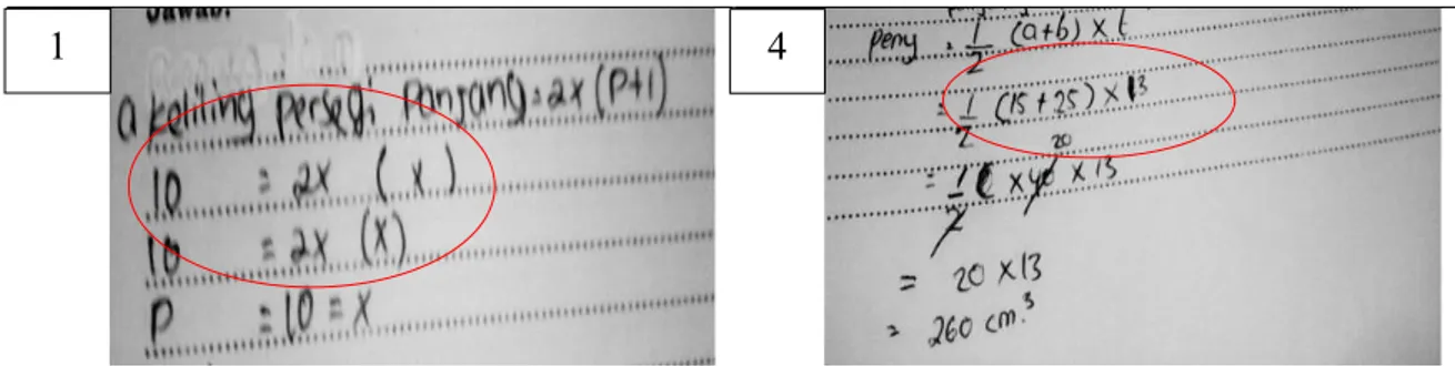 Gambar 4. Jawaban soal nomor 1 dan 4 oleh siswa E dan F  Pada  gambar  4,  siswa  E  melakukan 