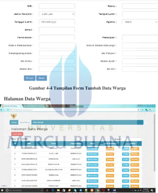 Gambar 4-4 Tampilan Form Tambah Data Warga  5.  Halaman Data Warga 