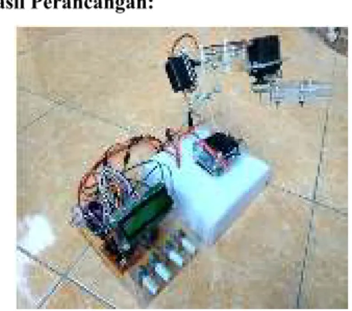 Gambar 11. Hasil Perancangan Lengan Robot  Gambar  11,  merupakan  hasil  dari  perancangan  prototipe  manipulator  lengan  robot  yang  dapat  dioperasikan  dengan  menggunakan  potensiometer