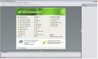 Gambar 2.2 Tampilan Start page Macromedia Dreamweaver 8 