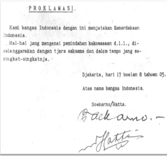 Gambar 7.2 Naskah Proklamasi Kemerdekaan Negara Kesatuan Republik Indonesia