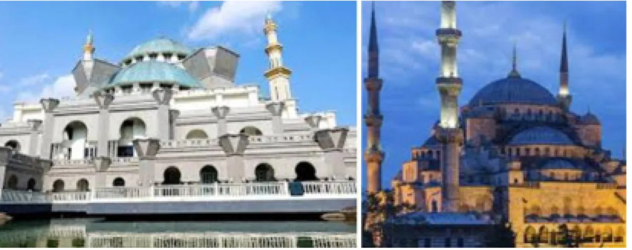 Foto 1: Masjid Wilayah Persekutuan Kuala Lumpur dan Masjid Biru Turki Sumber: Kajian lapangan 2020