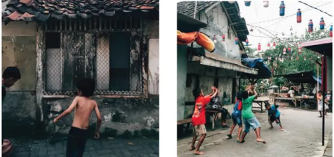 Gambar 4. Aktivitas anak-anak di Ruang Sirkulasi  kampung Keputran Pasar (Dokumentasi Unit Surabaya 
