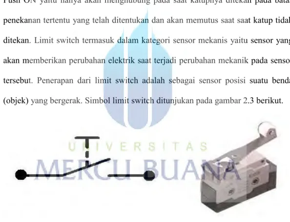 Gambar 2.9 Simbol limit switch  Limit switch umumnya digunakan untuk :  