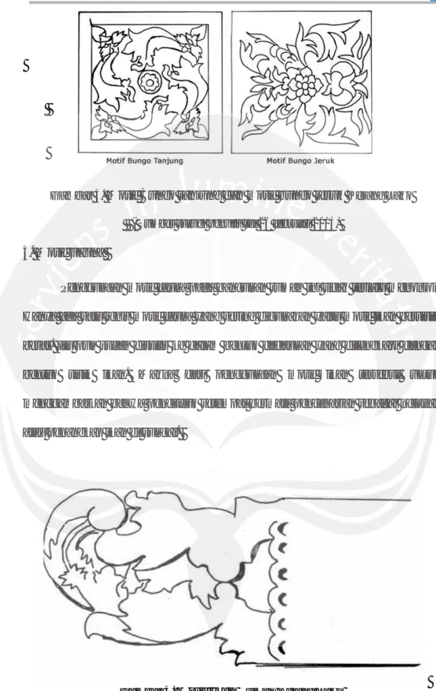 Gambar 3.  Motif Bungo tanjung dan motif bungo jeruk  Kejang Lako     ( Sumber survei penulis tgl 26 februari 2014) 