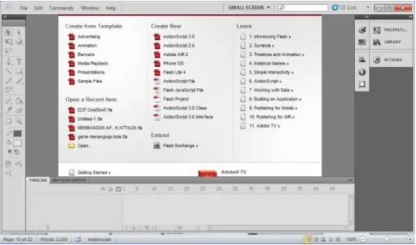 Gambar II.8. Tampilan layar pertama program Adobe Flash Pro CS6 