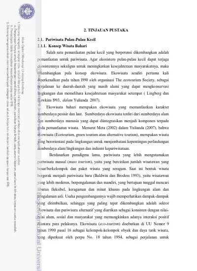 2. TINJAUAN PUSTAKA 2.1. Pariwisata Pulau-Pulau Kecil Konsep Wisata Bahari