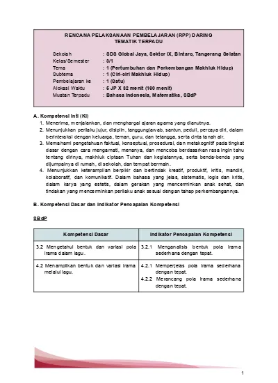 RENCANA PELAKSANAAN PEMBELAJARAN (RPP) DARING TEMATIK TERPADU