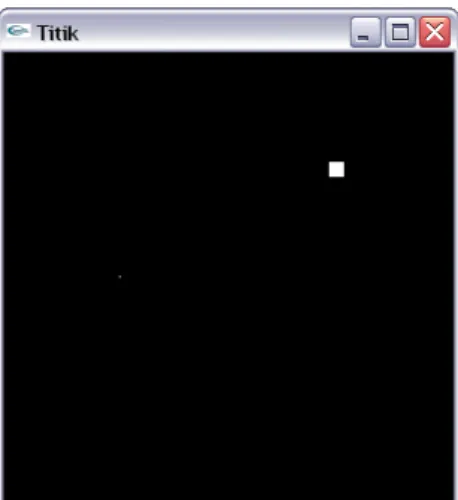 Gambar 4.13  Titik dengan ukuran 10 piksel dan 30 piksel  Kode program dalam OpenGL dari contoh diatas adalah  