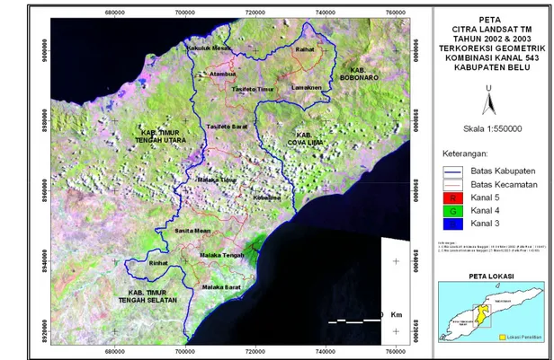 Gambar 3.  Citra Landsat TM Kabupaten Belu Tahun 2002 dan 2003 