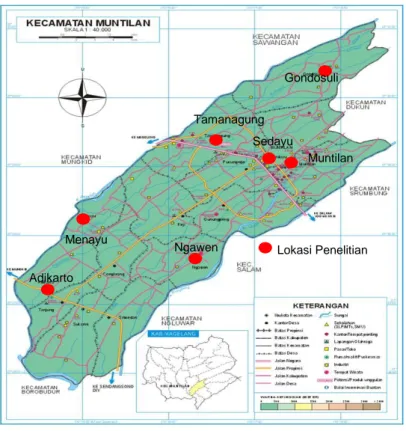Gambar  3.  1  Lokasi  Penelitian  (a)  Kecamatan  Mungkid,  (b)  Kecamatan  Sawangan, (c) Kecamatan Muntilan 