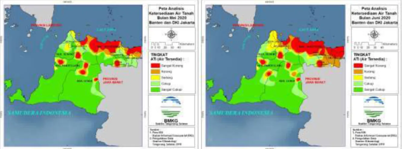 Gambar 7. Peta Analisis Ketersediaan Air  Tanah Bulan Mei 2020 Provinsi Banten dan 