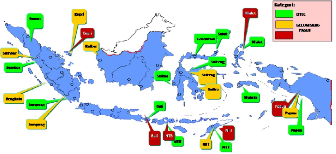 Gambar 8.  Peta  Potensi  Energi  Laut  di  Indonesia  (modifikasi  dari  berbagai  sumber) 