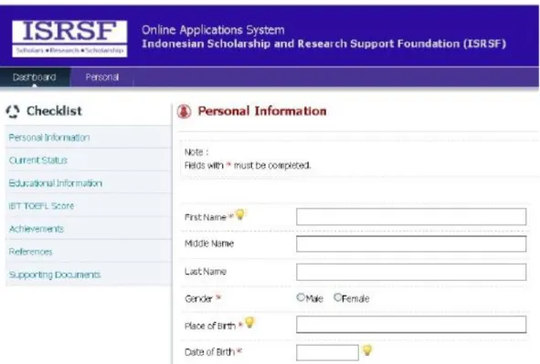 Gambar 8. Jendela personal information peserta  Data yang perlu Anda isi sebagai berikut: 