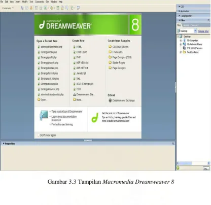 Gambar 3.3 Tampilan Macromedia Dreamweaver 8 