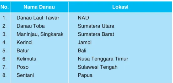 Tabel 3.5 Nama-nama Danau di Indonesia