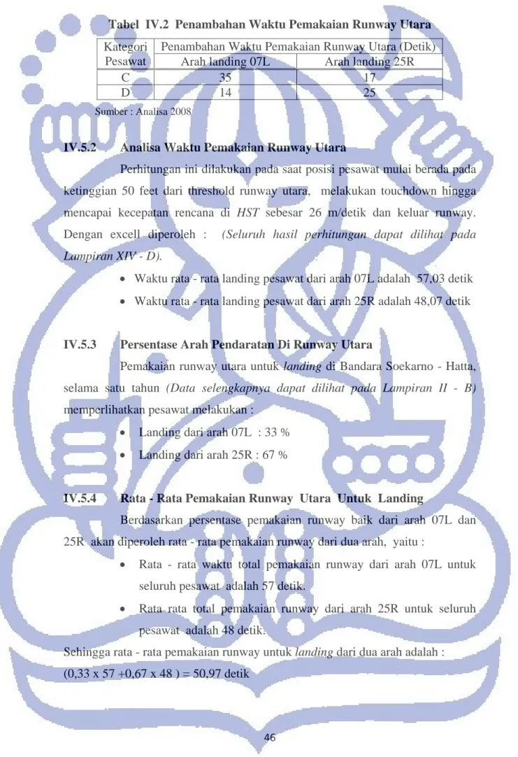Tabel  IV.2  Penambahan Waktu Pemakaian Runway Utara  Kategori 