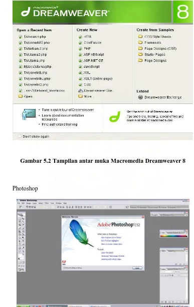 Gambar 5.2 Tampilan antar muka Macromedia Dreamweaver 8 